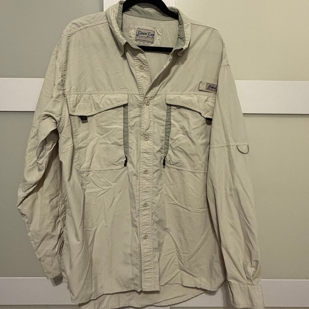 Bimini Bay Outfitters XL Khaki Vented Fishing Shirt Long Sleeve Outdoor